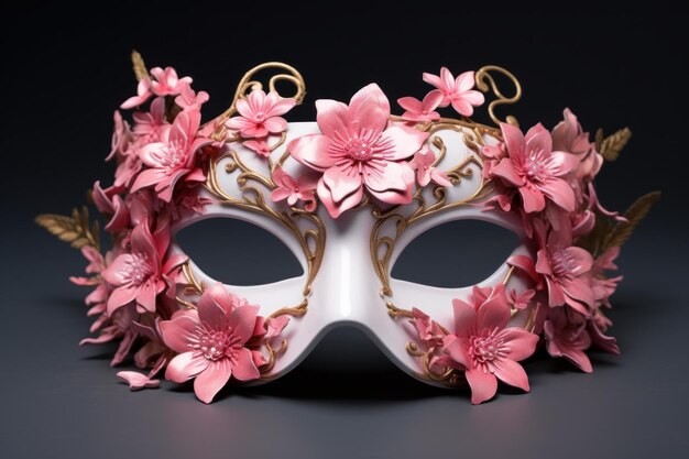 Foto maske mit rosa blumen generieren ai