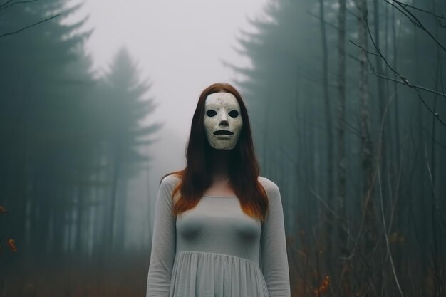 Maskierte mysteriöse Frau in einem Wald