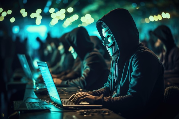 Maskierter Hacker in Aktion mit generativer KI