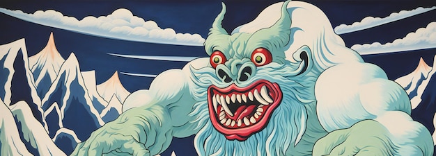 Maskottchen-Illustration eines Monsters auf dem Hintergrund der Berge