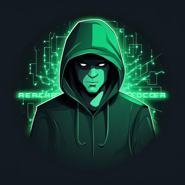 Maskottchen mit dem Hacker-Logo