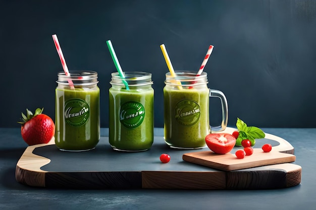 Mason jar canecas cheias de espinafre verde e smoothie de couve saúde