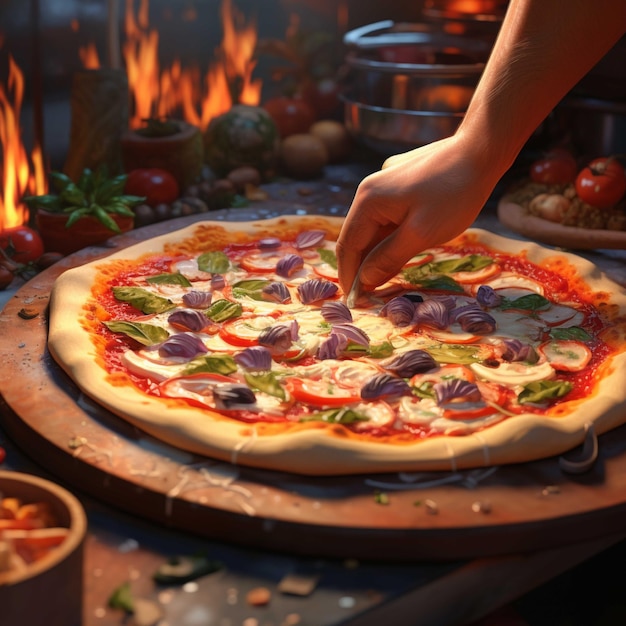 Massa de pizza crua na mesa da cozinha em casa Cozinhando o conceito de comida