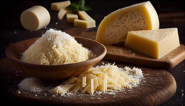 Massa de queijo na mesa de madeira saudável e gourmet gerada por IA