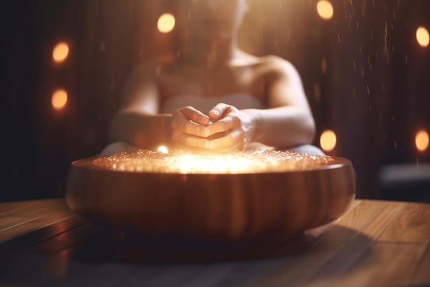 Massagem calmante à luz de velas na sala de relaxamento do spa