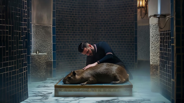 Massagem em um hammam turco capybara desfrutando da vida e relaxamento calunioso