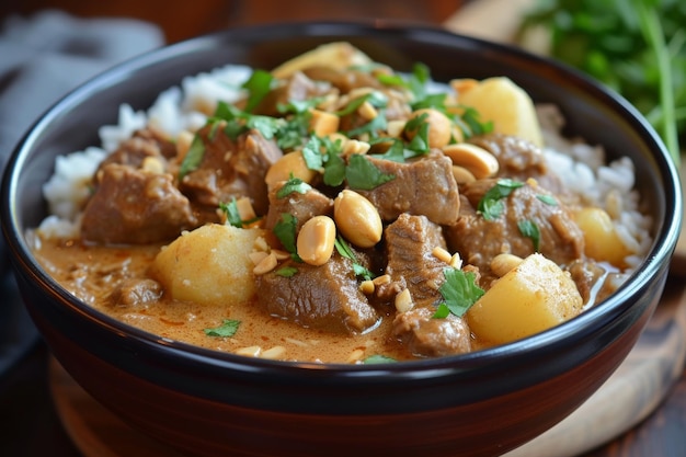 Massaman Curry Um rico curry de nozes com batatas e amendoins cozidos até a perfeição