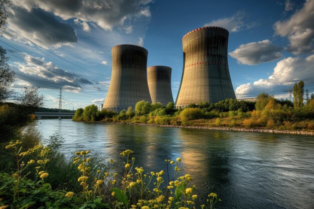 Foto massive kühltürme in einem kernkraftwerk