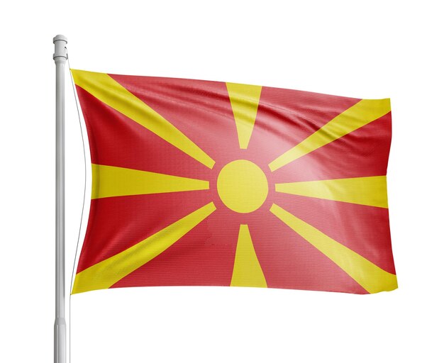 Mastão da bandeira da Macedônia do Norte em fundo branco