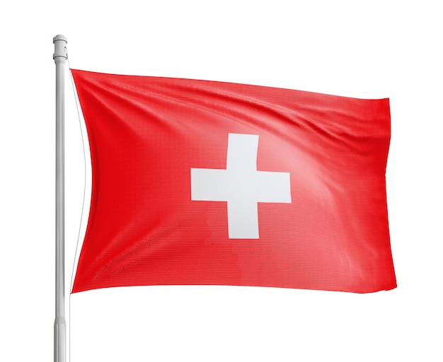 Mastão da bandeira da Suíça em fundo branco