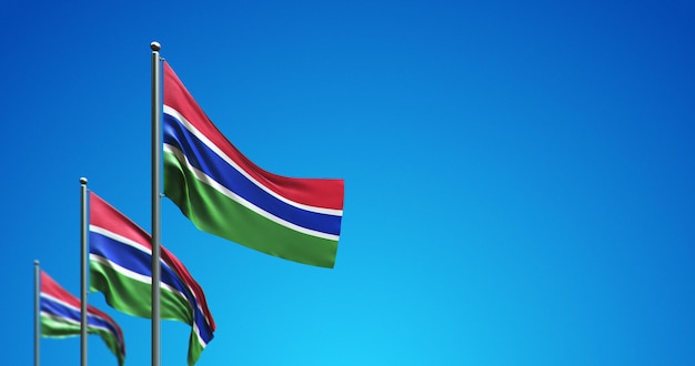 Mástil de bandera 3D de Gambia en el cielo azul