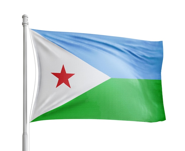 Foto el mástil de la bandera de djibouti sobre un fondo blanco