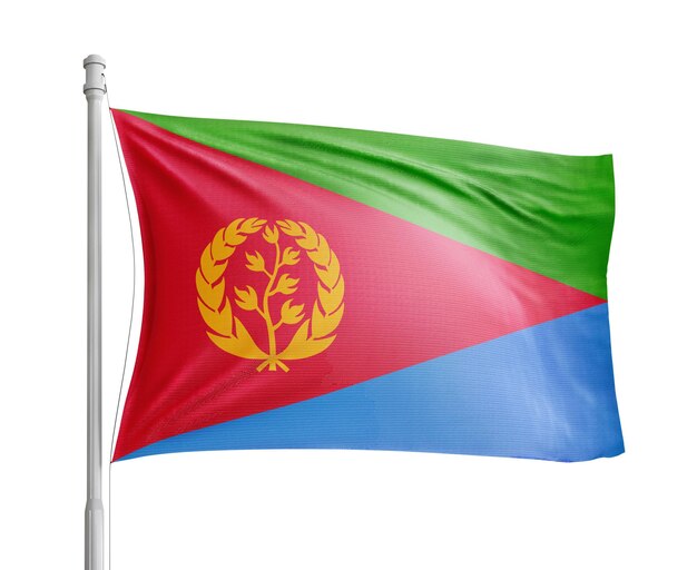 Foto el mástil de la bandera de eritrea sobre un fondo blanco