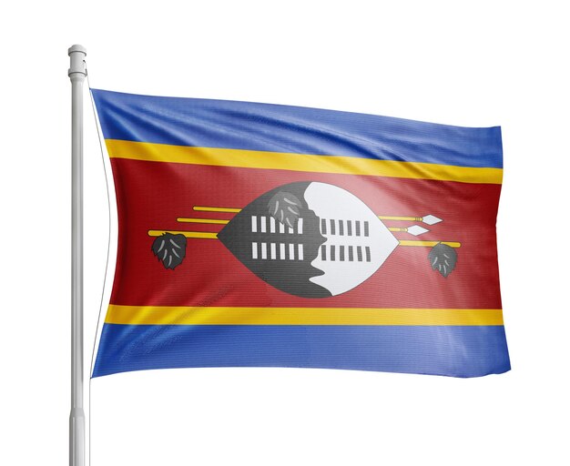 El mástil de la bandera de Eswatini sobre un fondo blanco