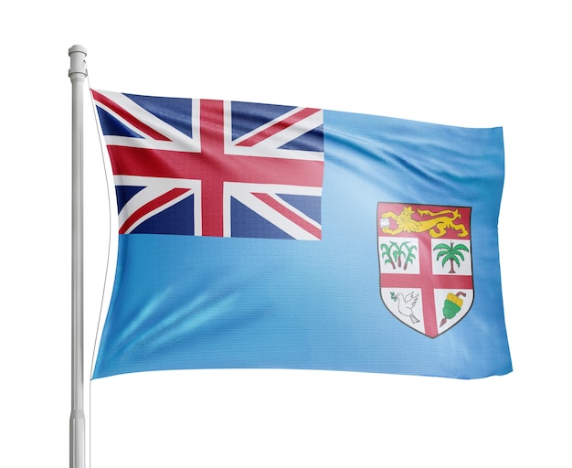 El mástil de la bandera de Fiji sobre un fondo blanco