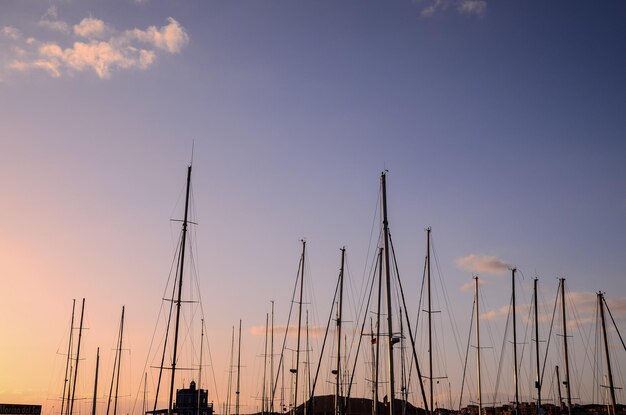 Mastros de silhueta de iate de vela em um fuzileiro naval