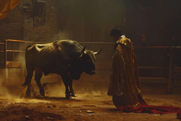 Matador de toros en el ring con toros