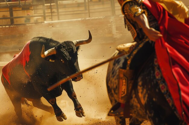 Foto matador de toros en el ring con toros