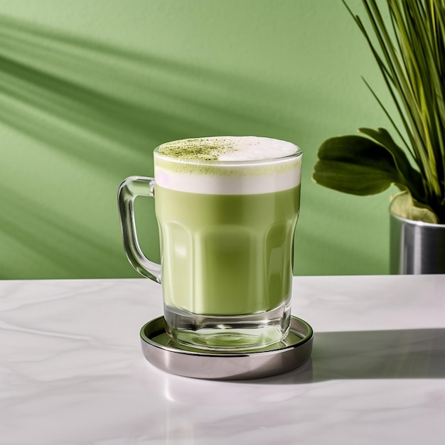 Matcha chá latte em um copo