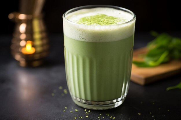 Matcha-Grüntee-Latte mit Matcha-Pulver