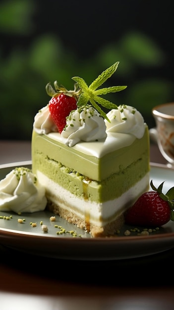 Matcha-Kuchen auf dem Teller