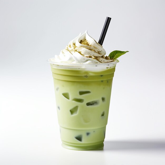 Matcha latte con un fondo blanco