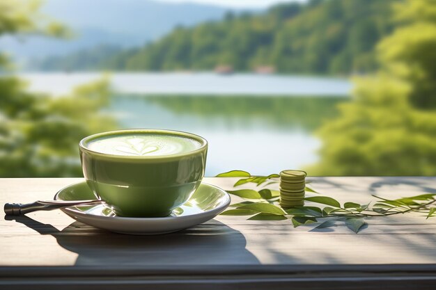 Foto matcha-latte in einer ruhigen umgebung