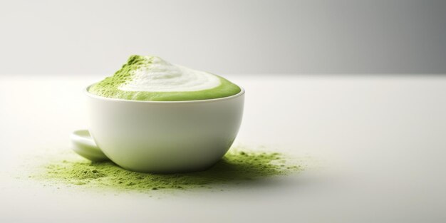 Matcha-Latte in einer Tasse in Nahaufnahme Generative KI