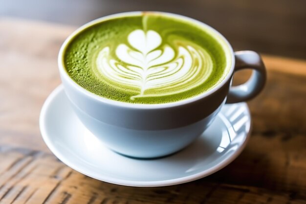 Foto matcha-latte-kunst in einer großen kaffeetasse