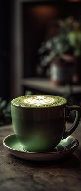 Matcha Latte On Stone Rustic Pub Mobile Wallpeper Postal AI generativa