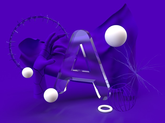 El mate transparente del logotipo de la letra A 3D rinde partículas de múltiples formas foto premium