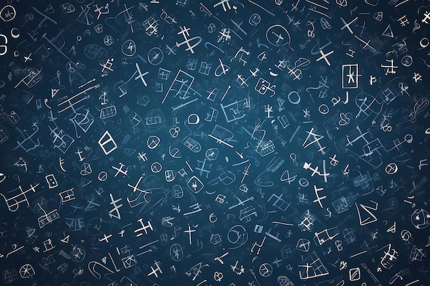 Foto matemáticas más armonía patrón de símbolos azules para diseño técnico y médico