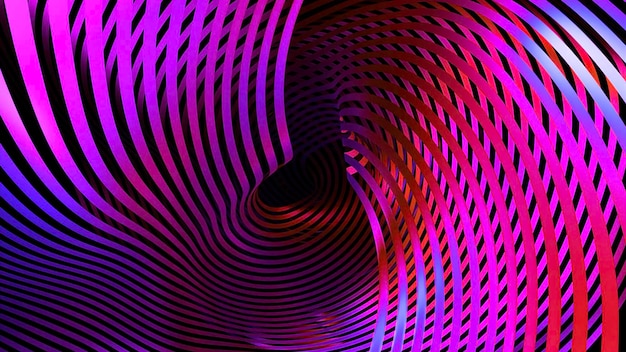 Foto material abstracto en forma de espiral de rayas estrechas que crean un diseño de tejido doblado que gira en colores