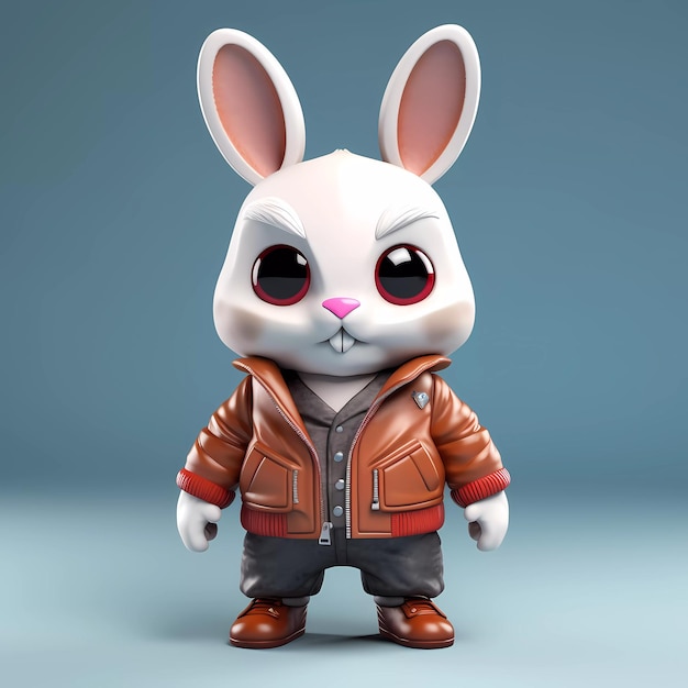 Material de conejo 3D de dibujos animados en ropa.