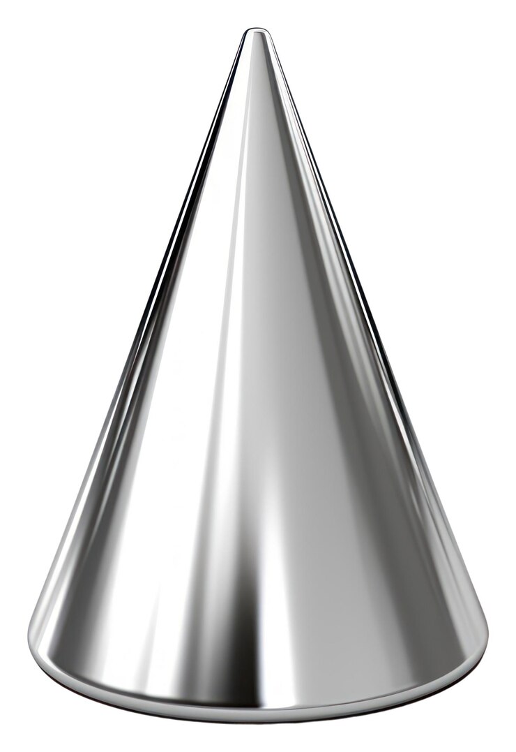 Foto material de cromo de cone png de forma prateada brilhante