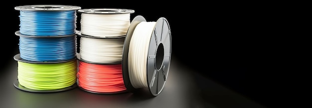 Material de filamento plástico PLA e ABS para impressão em uma impressora 3D em cores geradas por IA
