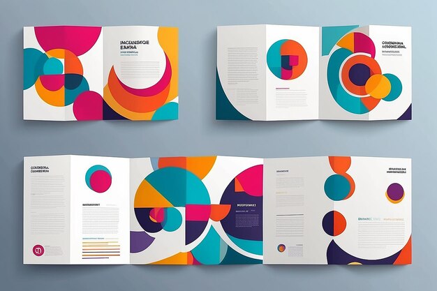 Material-Design-Schablone mit farbenfrohen Kreisen und Kreuzungen Kreatives Abstrakt-Broschüre-Set