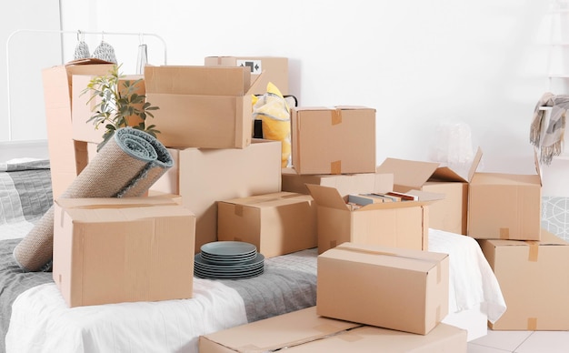 Material doméstico embalado para mudar para nova casa