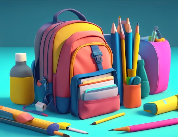 Material escolar ao estilo de desenhos animados