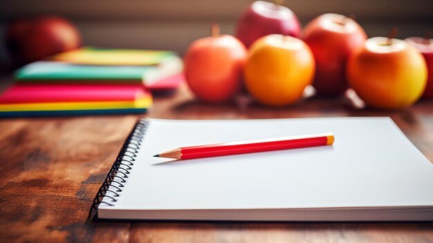 Foto material escolar numa mesa de madeira de volta à escola foco seletivo