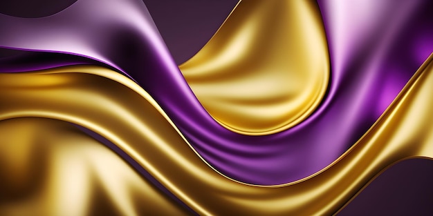 Material têxtil de tecido de seda roxo e dourado acenando fundo