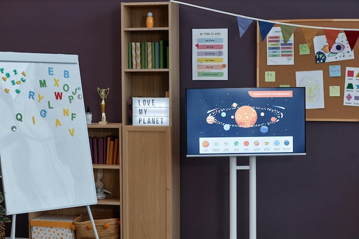 Foto materiales de aprendizaje en el interior de la sala de preescolar.