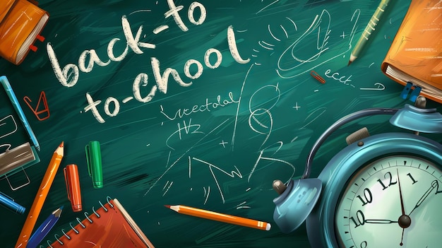 Materiales escolares y boceto de cohete Creativo de regreso a la escuela
