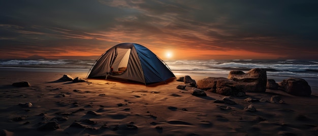 Materiales de fondo sobre el tema de los viajes de acampada al aire libre en la orilla del mar