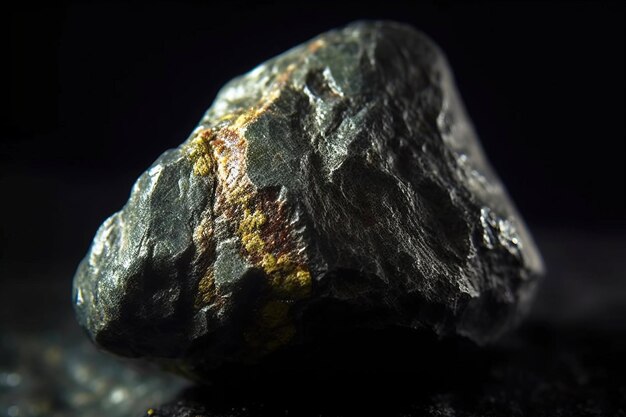 Mathesiusit fossiler Mineralstein Geologischer kristalliner Fossil Dunkler Hintergrund Nahaufnahme