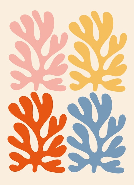 Matisse Style Botanical Floral Shapes Flores Pintadas a mano Coral Arte imprimible