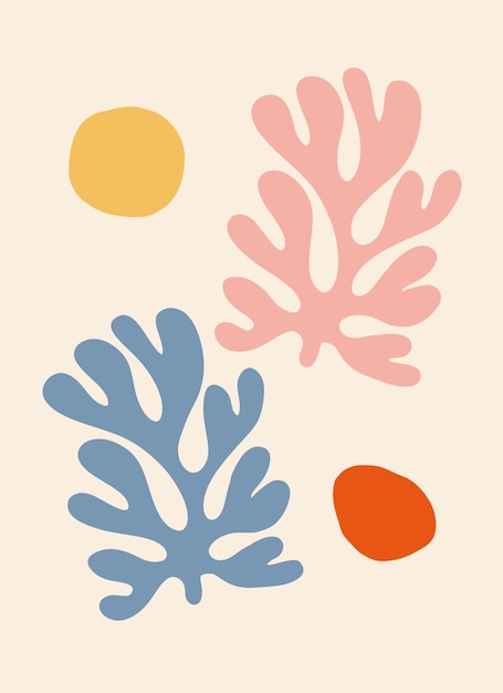 Matisse Style Botanical Floral Shapes Flores Pintadas a mano Coral Arte imprimible