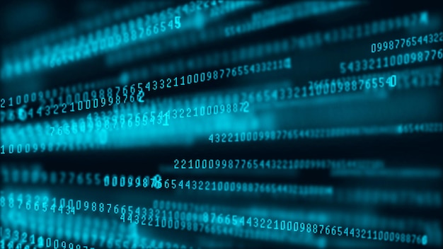 Matriz de fondo digital Paquetes de datos Código binario de computadora Concepto de hacker Representación 3d