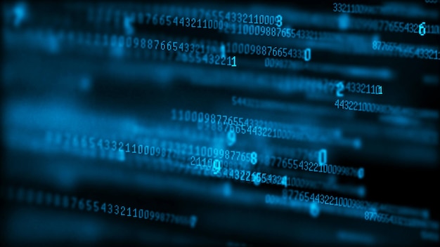 Matriz de fondo digital Paquetes de datos Código binario de computadora Concepto de hacker Representación 3d