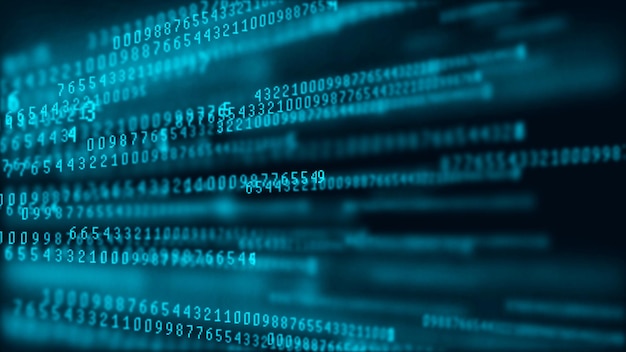 Matriz de fondo digital Paquetes de datos Código binario de computadora Concepto de hacker Representación 3d